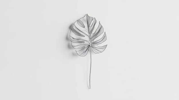 Minimalist monstera leaf on white background.