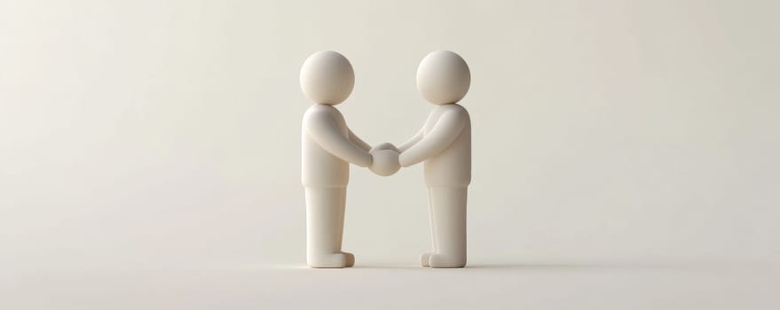 3d figures shaking hands on minimal background. Teamwork and collaboration concept.