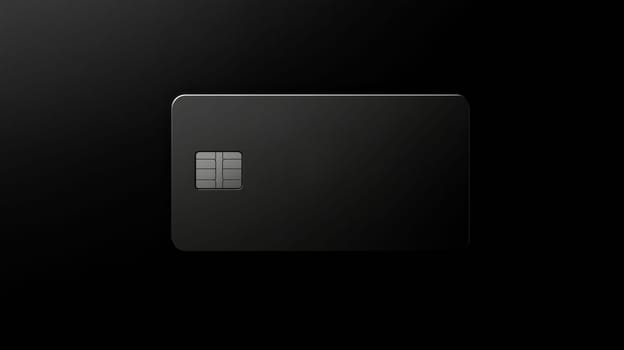 Black minimalist credit card on dark background, modern finance concept.