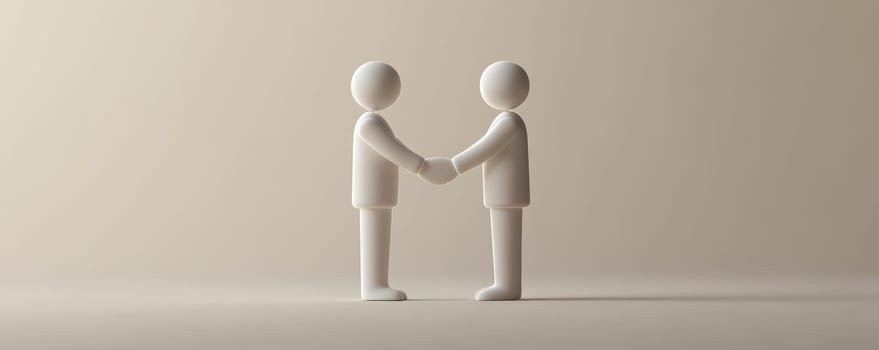 Two stick figures shaking hands on a beige background.