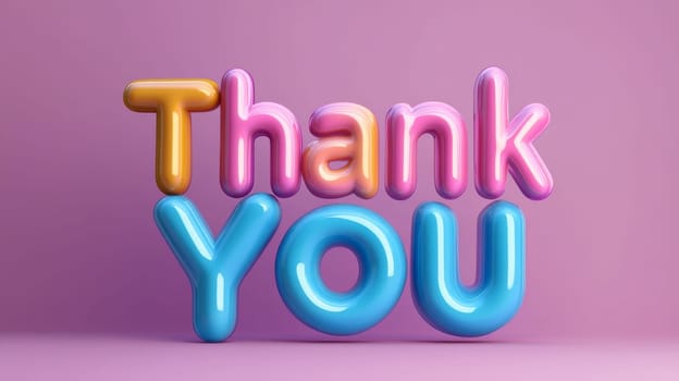 Colorful 3d thank you text on pink background, gratitude expression concept.