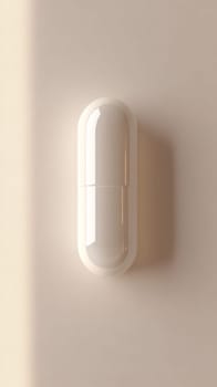 White capsule on beige wall, minimalist design.