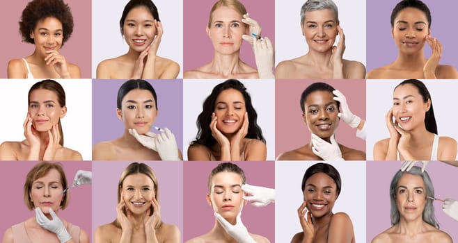 A group of diverse women engages in skincare routines, highlighting various techniques and products in a beauty workshop. Each participant showcases unique beauty expressions and practices.