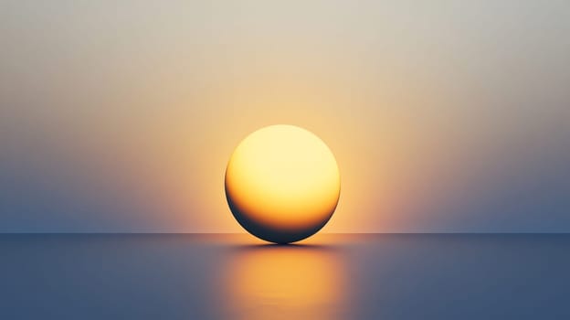 Sunset over calm ocean with spherical reflection.