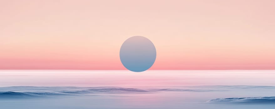 Minimalist seascape with sun on horizon, tranquil serenity. Abstract nature and calmness concept.