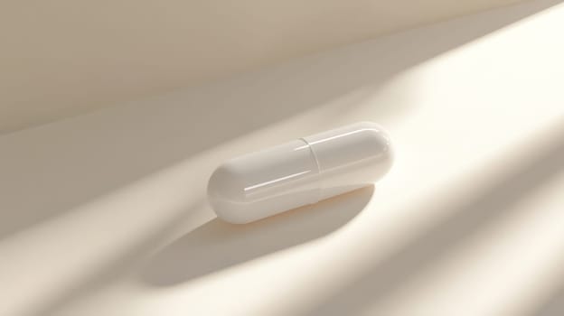 White capsule on minimalistic background, modern healthcare concept.