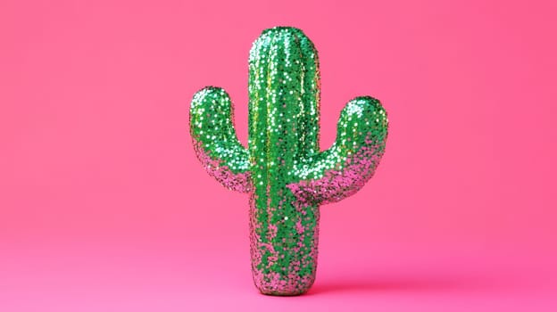 Sparkling cactus on pink background.
