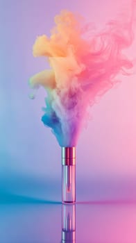Colorful smoke rising from vape, abstract art. Creativity and fashion concept.