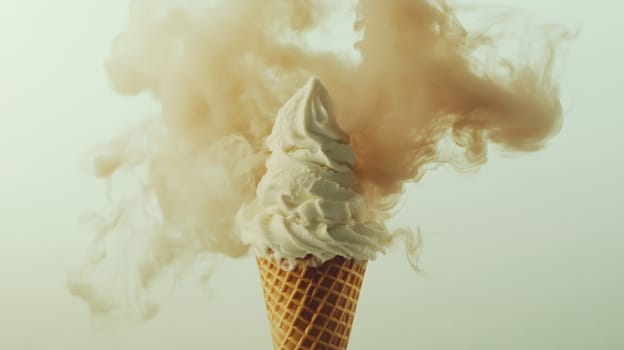 Ice cream cone with smoke effect, artistic composition.