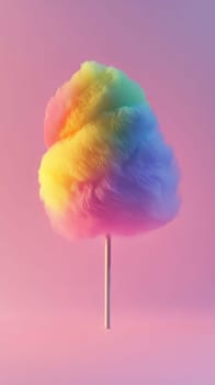 Colorful rainbow cotton candy on pastel pink background.