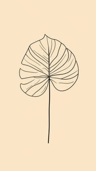 Minimalist line art of a leaf on beige background.