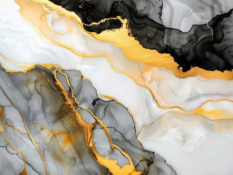 A sophisticated marble texture features swirling patterns of black and white intertwined with striking gold accents, creating a luxurious and modern aesthetic.