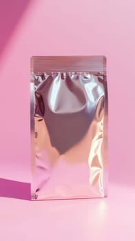 foil pouch on pink background.