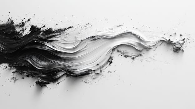 Black and white paint brushstroke on white background, abstract art concept.