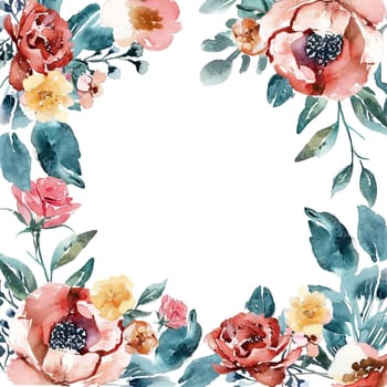 A vibrant floral border showcases beautifully arranged roses and delicate blooms, perfect for greeting cards, invitations, or artistic projects with a fresh, natural touch.