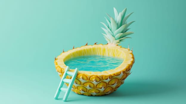 Pineapple pool with ladder and turquoise water, creative concept.