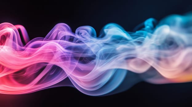Colorful swirling smoke on dark background. Abstract vapor shapes concept.