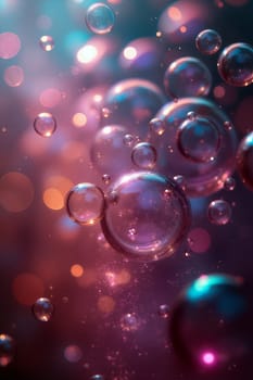 Bubbles of various sizes drift softly through a bright, multicolored background, creating a magical and surreal atmosphere full of light and color.