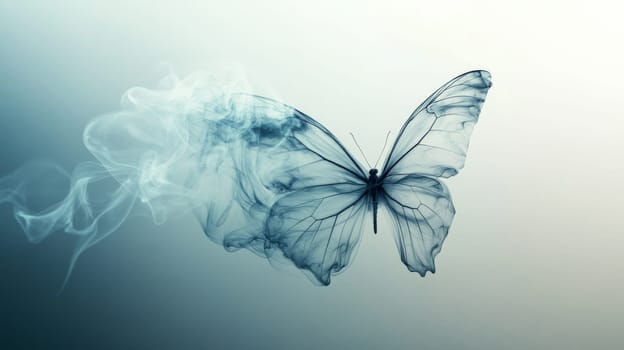 Ethereal smoke butterfly in flight.