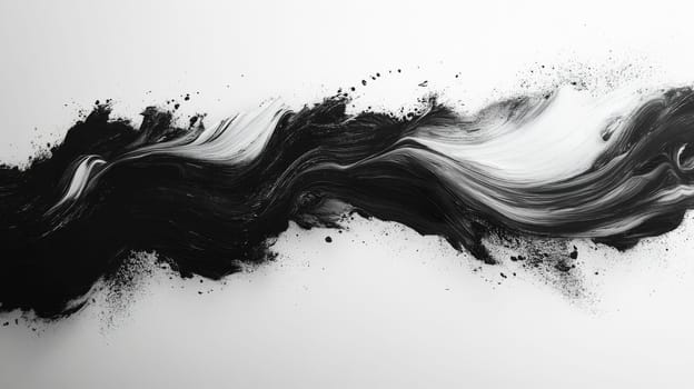 Abstract black and white paint swirl on canvas.