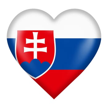 A Slovakia flag heart button isolated on white with clipping path 3d illustration