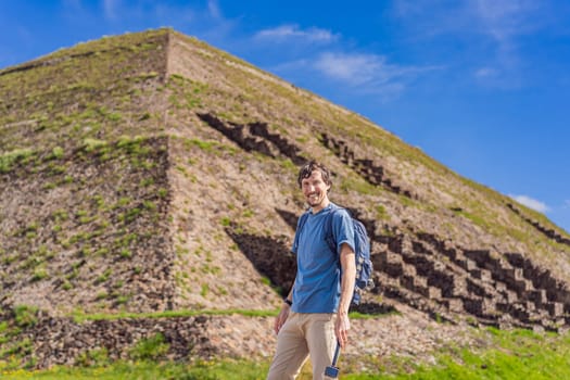 Male tourist exploring Teotihuacan, Mexico. Cultural heritage, ancient ruins, and archaeological adventure concept.
