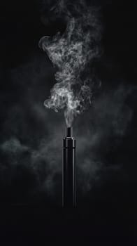 Vape pen emitting smoke against dark background.