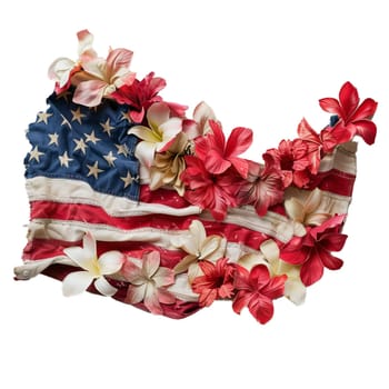 Vibrant blend of the us flag and exotic flowers on a transparent background