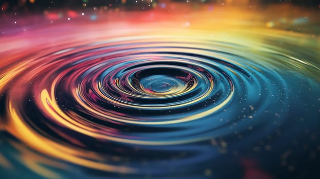 Colorful ripple effect on water surface, abstract art. Vibrant creativity and fluid dynamics concept.