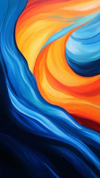 Abstract swirling pattern with vibrant blue and orange brushstrokes.