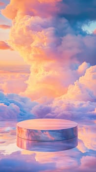cloudscape with ethereal platform, dreamlike sky and surreal reflection concept.