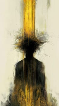 Abstract painting of dark figure with golden light beam, suggesting spiritual awakening. Textured brush strokes add depth and movement