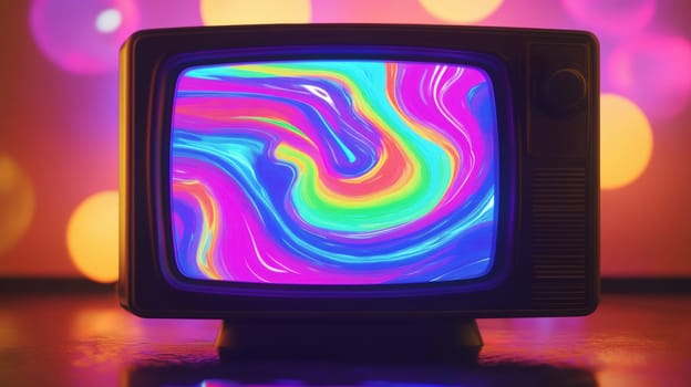 Retro television with colorful abstract display.