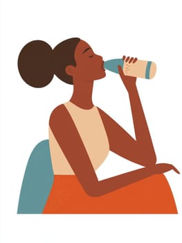 Young woman is taking a break, sitting and drinking water from a reusable bottle. She is refreshing herself to stay hydrated