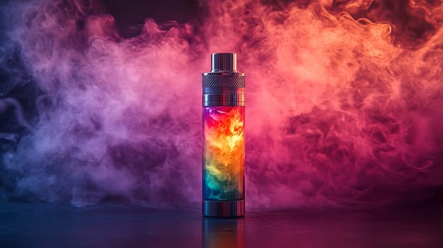 Colorful vape device with vibrant smoke, dramatic lighting. Modern lifestyle and technology concept.