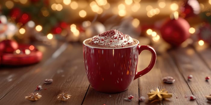 Cozy minimalist holiday drink preparation in festive setting.