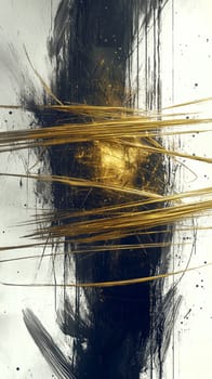 Luxurious gold lines intersect on black paint background, conveying sophistication and modern art