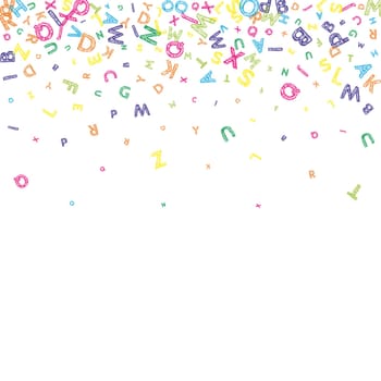 Scattered letters of latin alphabet. Colorful childish floating characters of English language. Foreign languages study concept. Back to school banner .