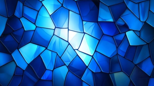 Blue stained glass abstract pattern, illuminated design. Modern art and decoration concept.