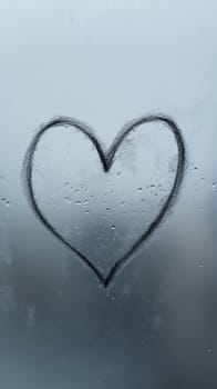 heart shape drawn on foggy window glass.