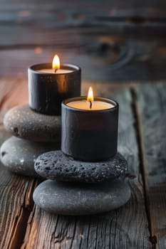 spa concept with zen basalt stones and orchid. selective focus ,Generative Ai, nature