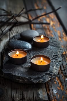 spa concept with zen basalt stones and orchid. selective focus ,Generative Ai, nature