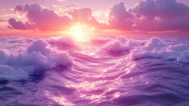 Vibrant ocean waves at sunset, serene and tranquil scene. Nature beauty and tranquility concept.