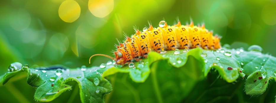 Caterpillar on vegetable leaves, pest control in agriculture concept. Generative AI, animals
