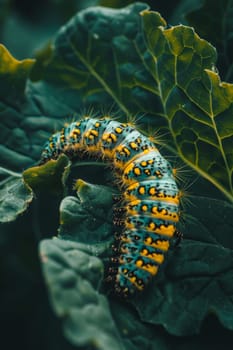 Caterpillar on vegetable leaves, pest control in agriculture concept. Generative AI, animals