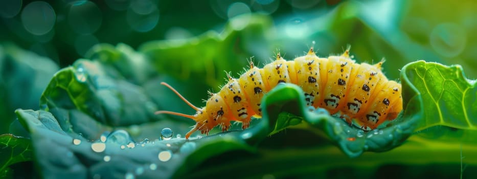 Caterpillar on vegetable leaves, pest control in agriculture concept. Generative AI, animals