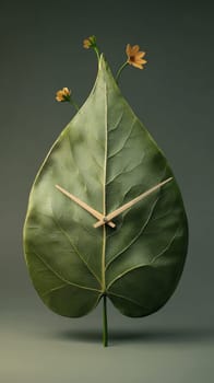 Leaf shaped clock with flowers, nature concept.