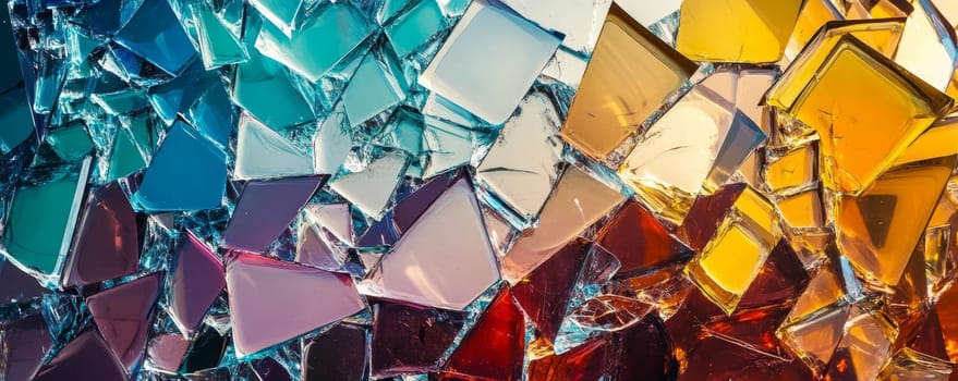 Colorful shattered glass pieces, abstract composition. Artistic texture and design concept.