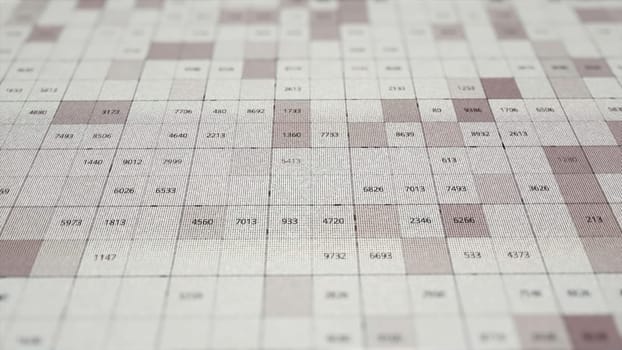 Abstract data processing over white and pink blinking squares. Science and research concept, digitally generated small information cells.