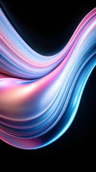 The artwork features smooth, flowing lines in shades of pink and blue, elegantly intertwining to create a captivating abstract design set against a deep black background.